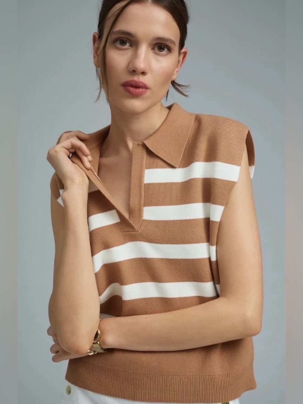 Maeve by Anthropologie Stripe Collared Sleeveless Sweater Top Size Large